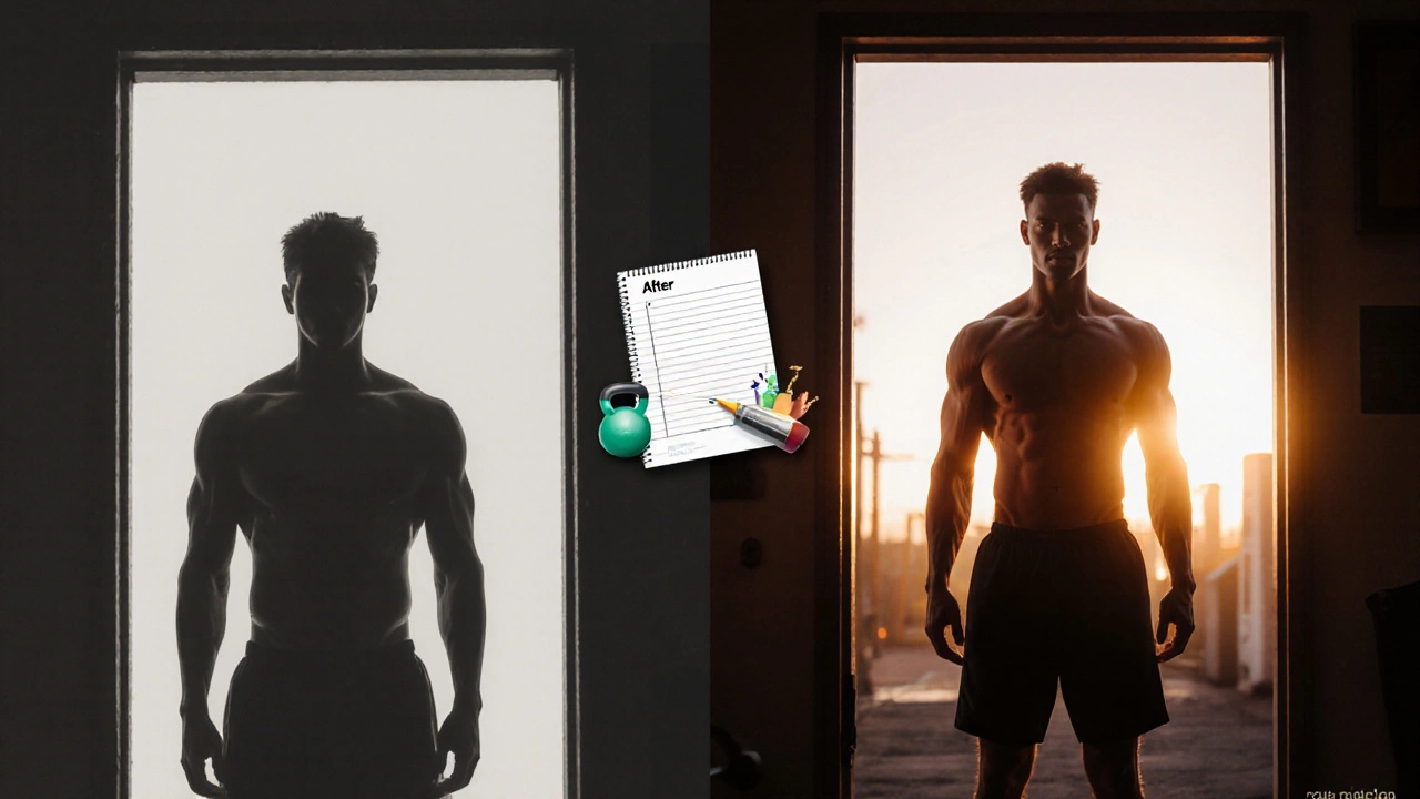 Before‑and‑after split view of a person gaining confidence after one month of training.