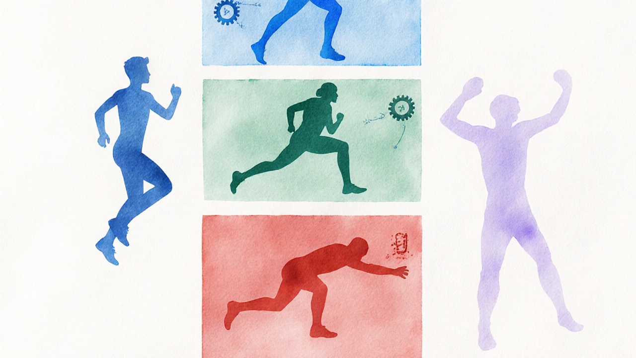 Three stacked silhouettes illustrating beginner, intermediate, and advanced HIIT workouts.