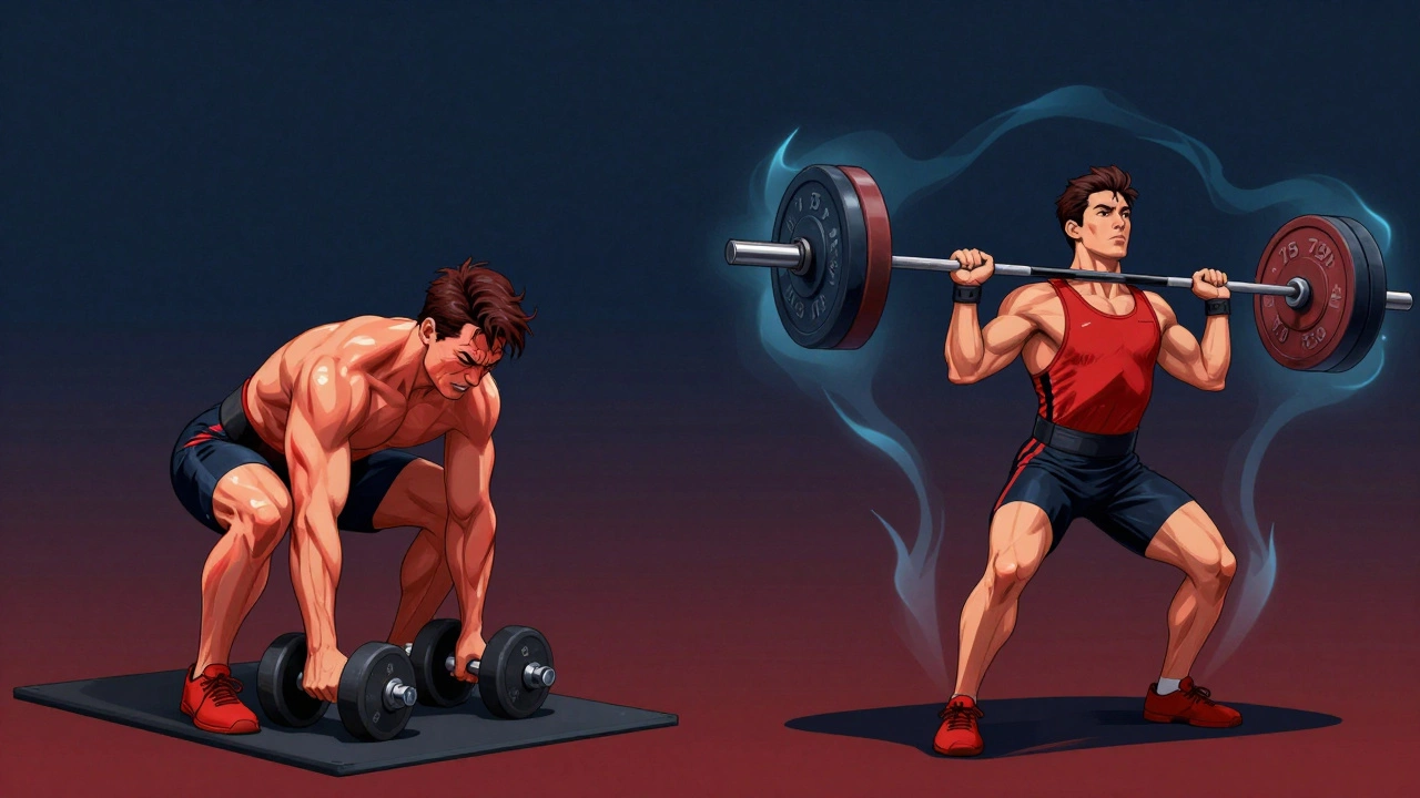 Split image showing muscle fatigue vs. optimal performance during different rest times.