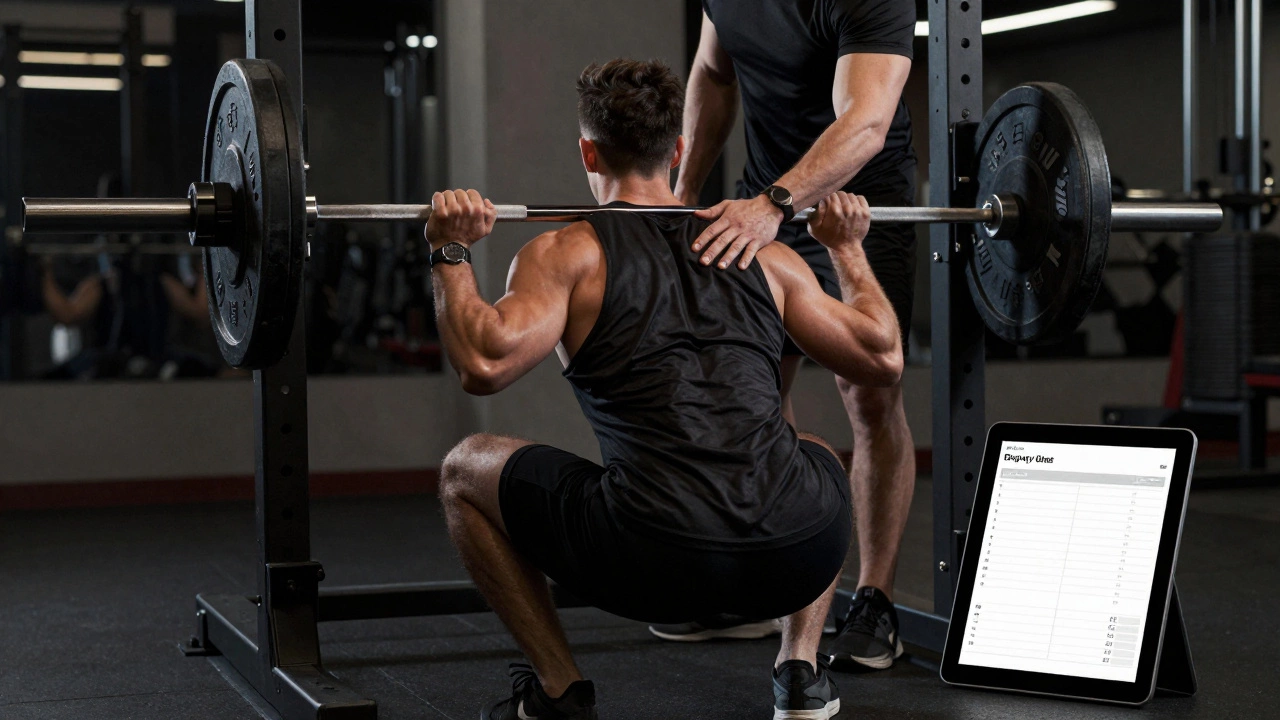 Advanced lifter receiving subtle feedback from trainer during a squat session