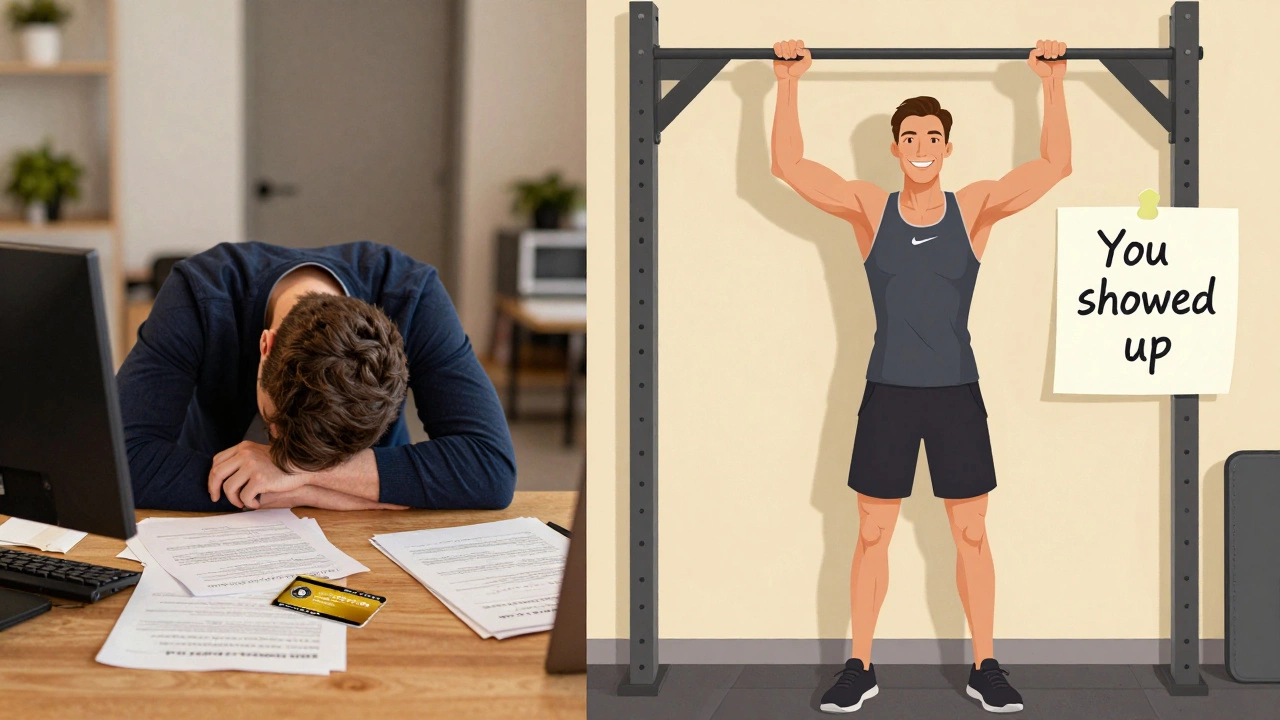 Before and after contrast of a tired professional becoming confident through training