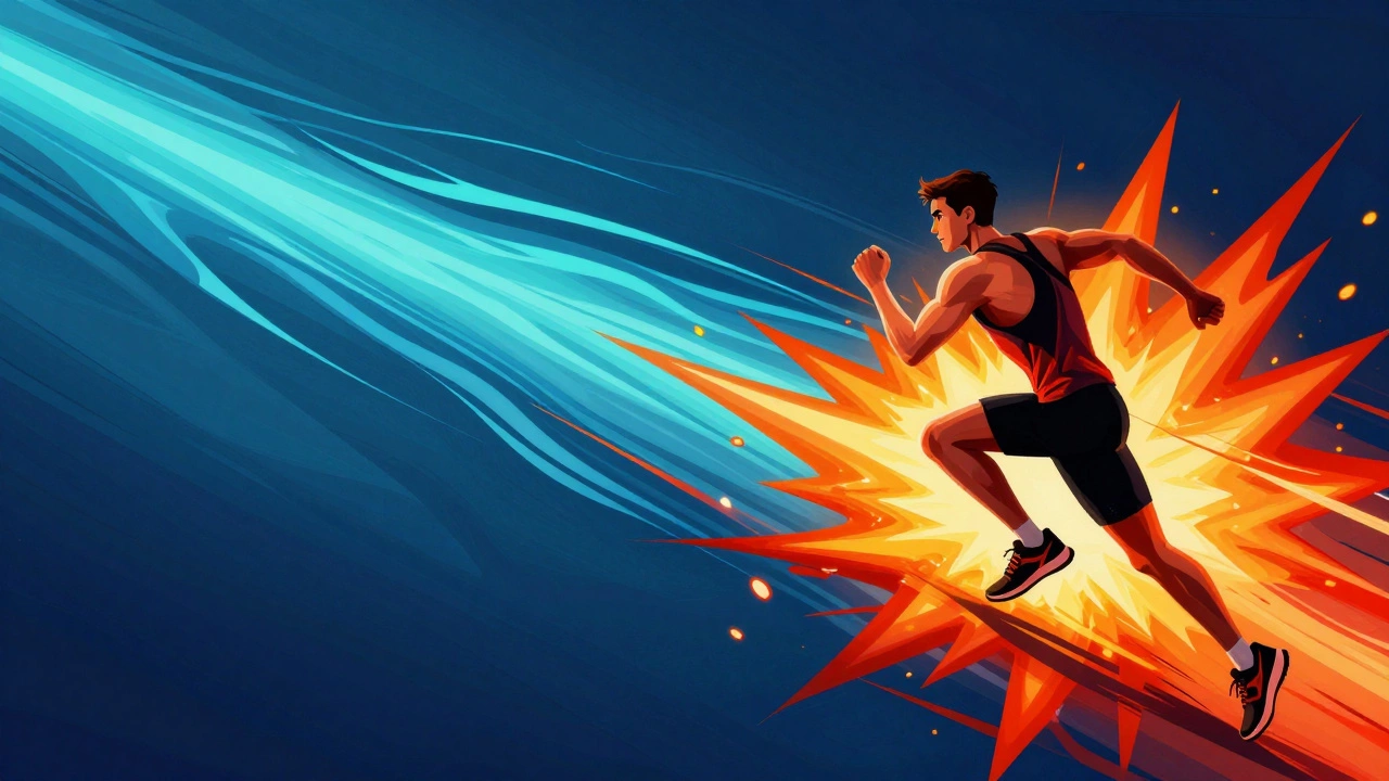 Abstract illustration showing a balance between a calm blue aerobic zone and a fiery red intensity zone.