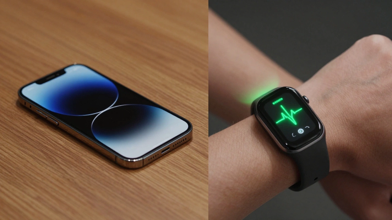 Comparison between an iPhone for movement tracking and a wearable for heart rate monitoring.