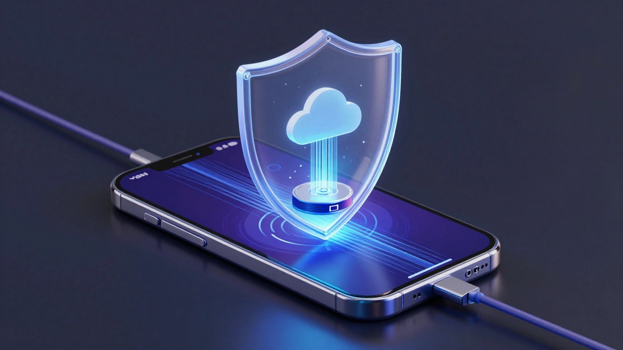 Conceptual art of smartphone protected by digital privacy shield