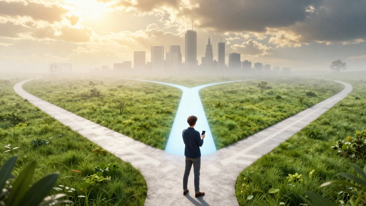 Person choosing between different paths representing fitness tracker options