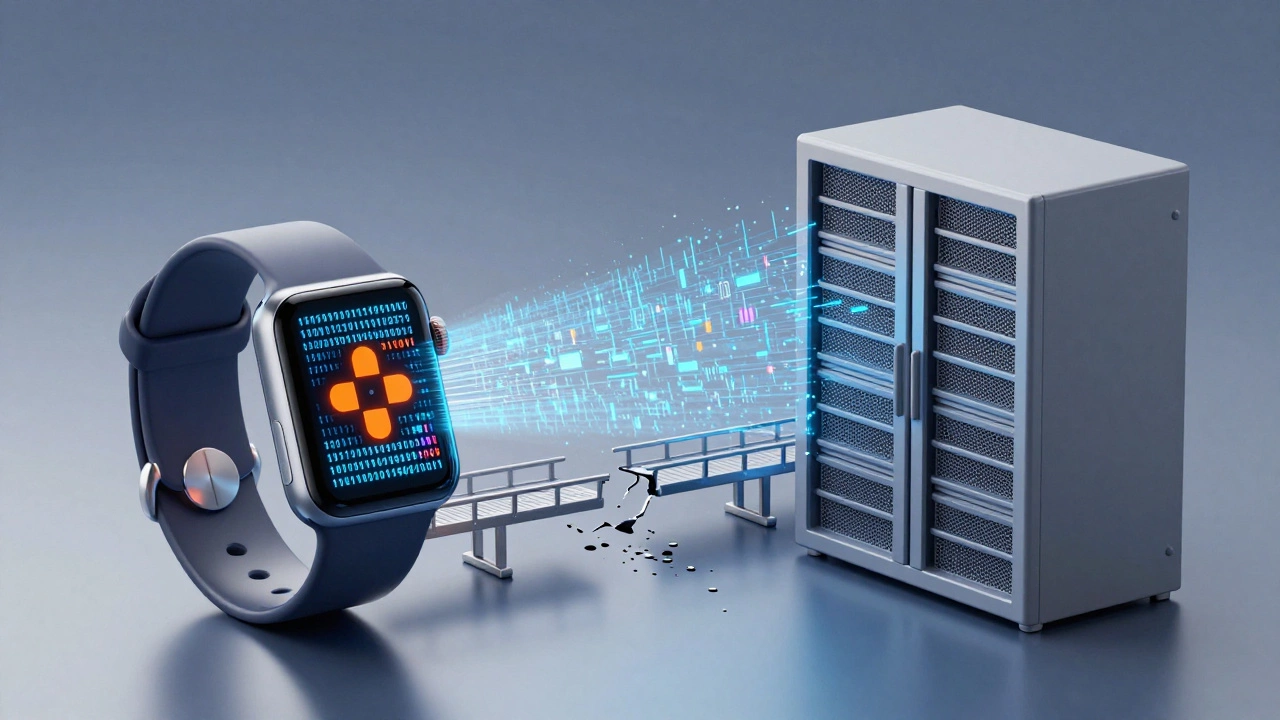 Smartwatch data streams failing to connect to hospital server system