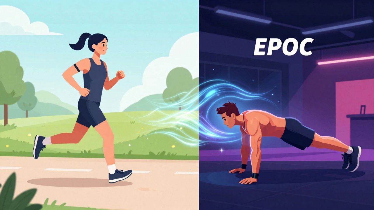 Visual comparison of steady cardio versus HIIT metabolic effects