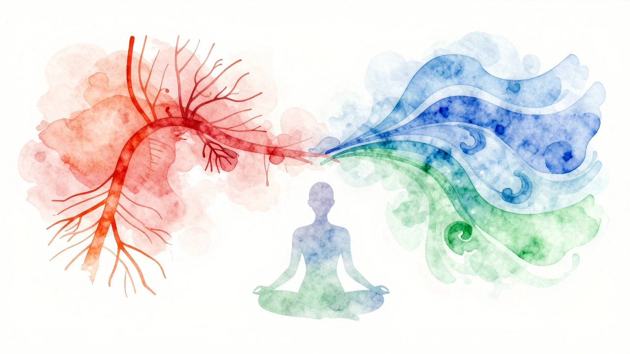 Watercolor art showing nervous system shifting from stress to calm