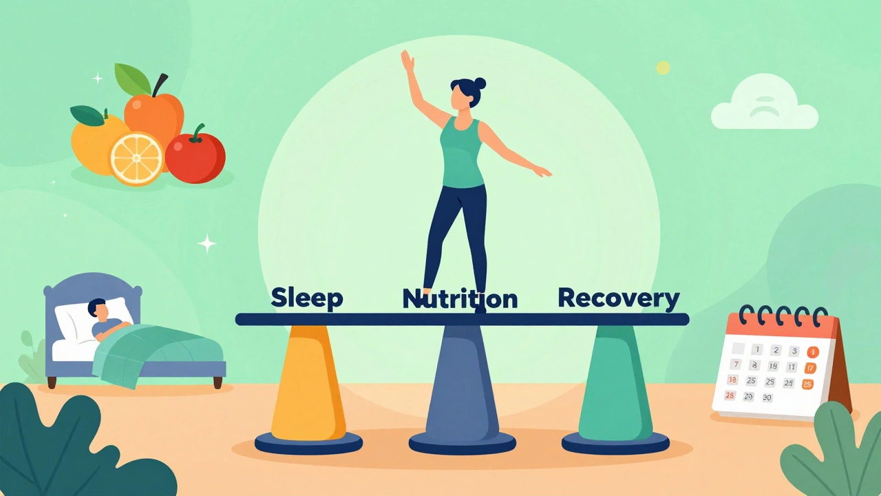 Illustration of balanced fitness with sleep and nutrition