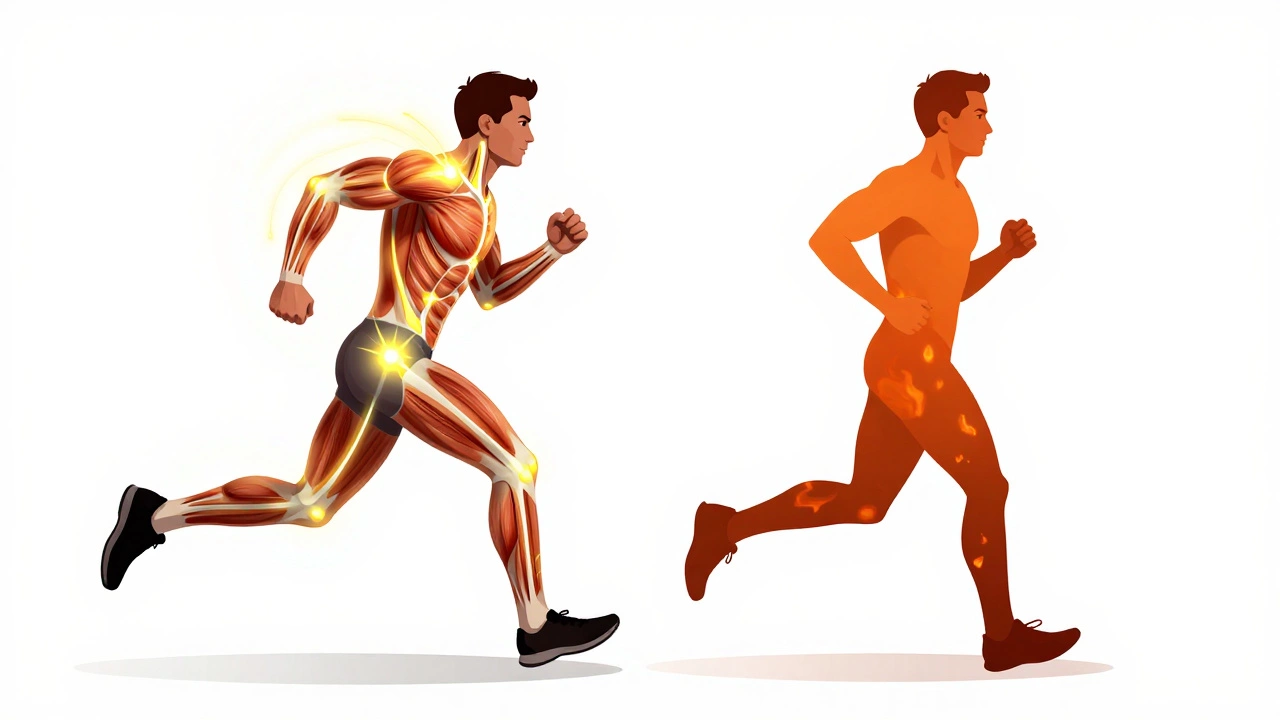 Illustration of glycogen vs fat energy pathways