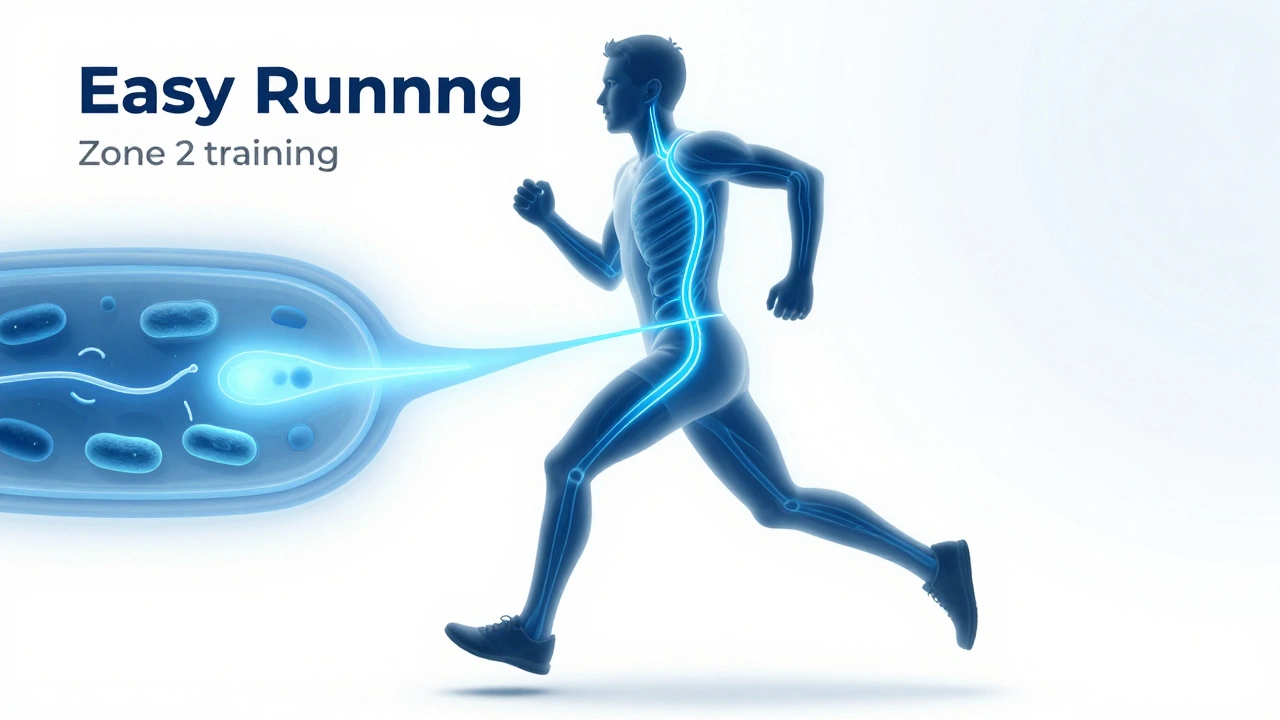 Illustration showing efficient oxygen flow and mitochondria during zone 2 running