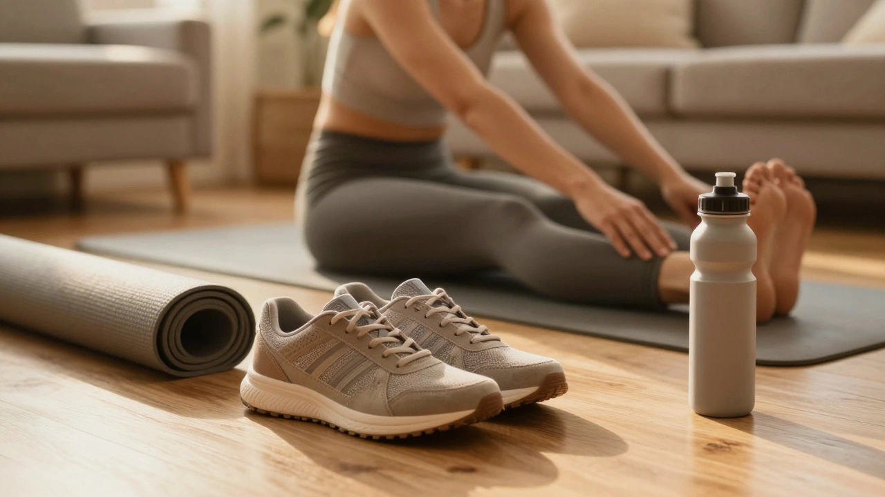 Yoga mat and sneakers symbolizing rest and recovery days