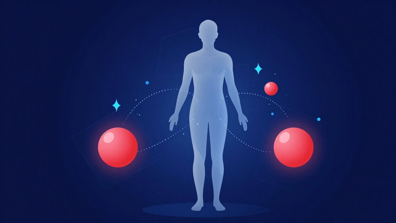 Abstract illustration of a human figure balancing energy intake and burn