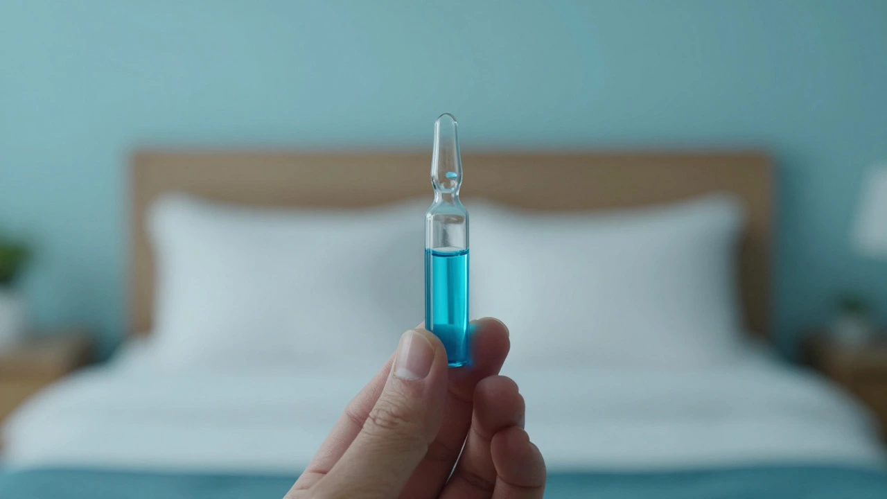 Abstract macro shot of a glowing vial and closed eye symbolizing advanced health monitoring