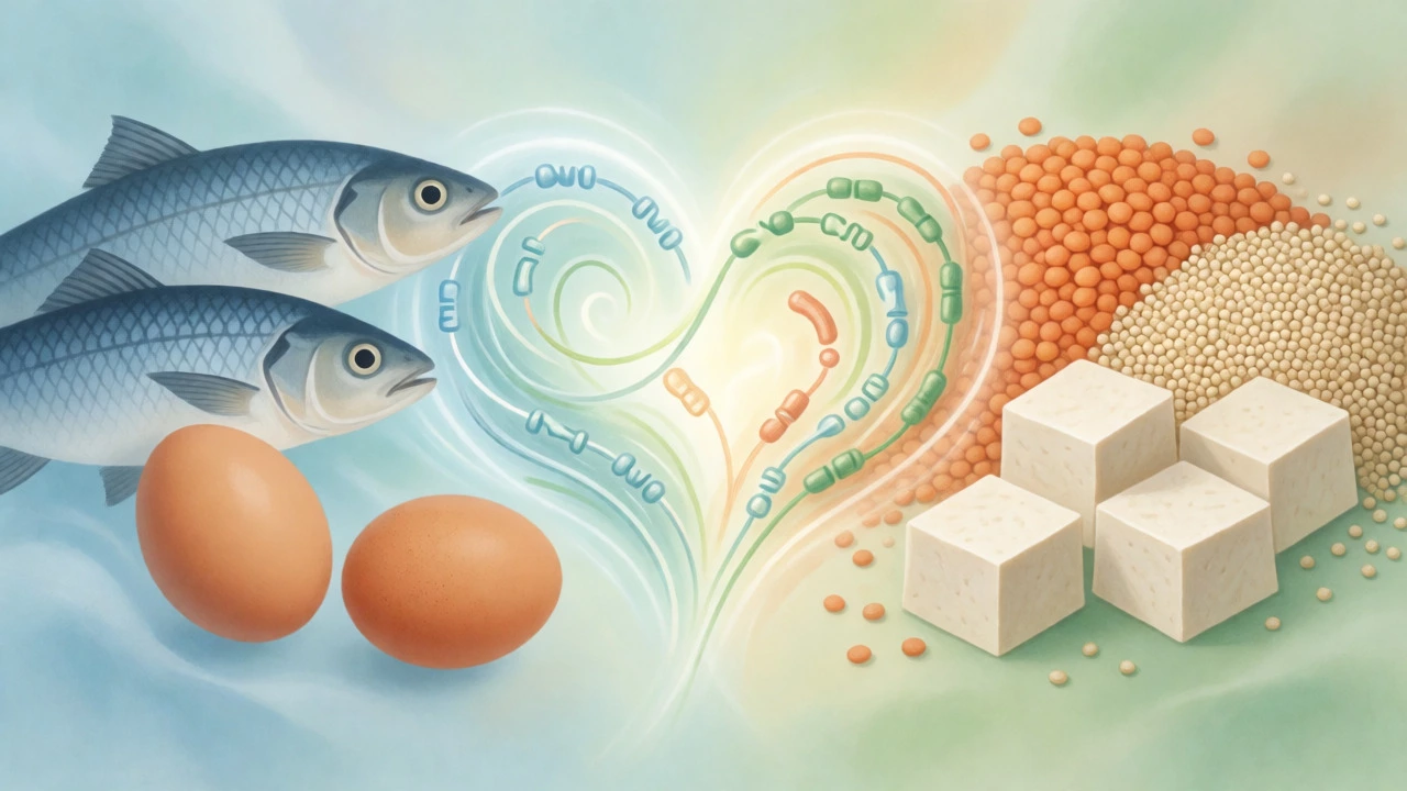 Artistic depiction of fish, eggs, and plants forming a heart shape