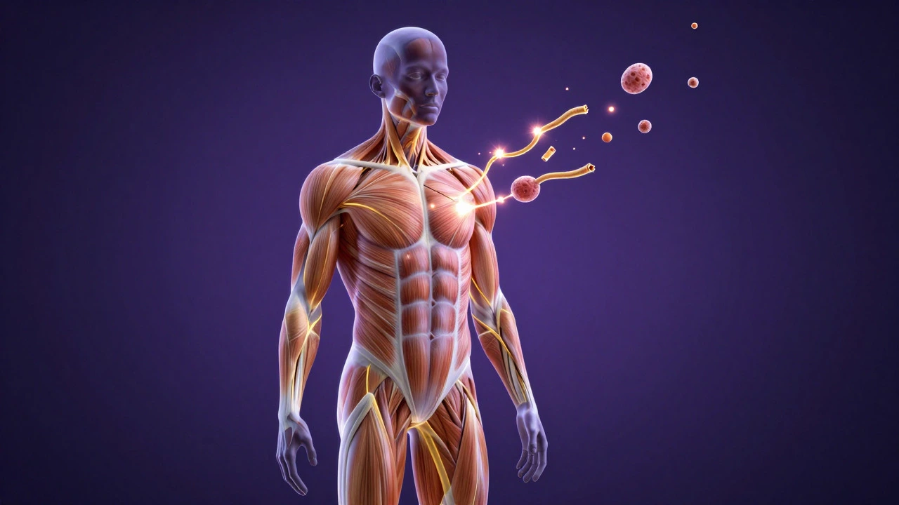 Glowing illustration of muscle fibers repairing during rest periods.