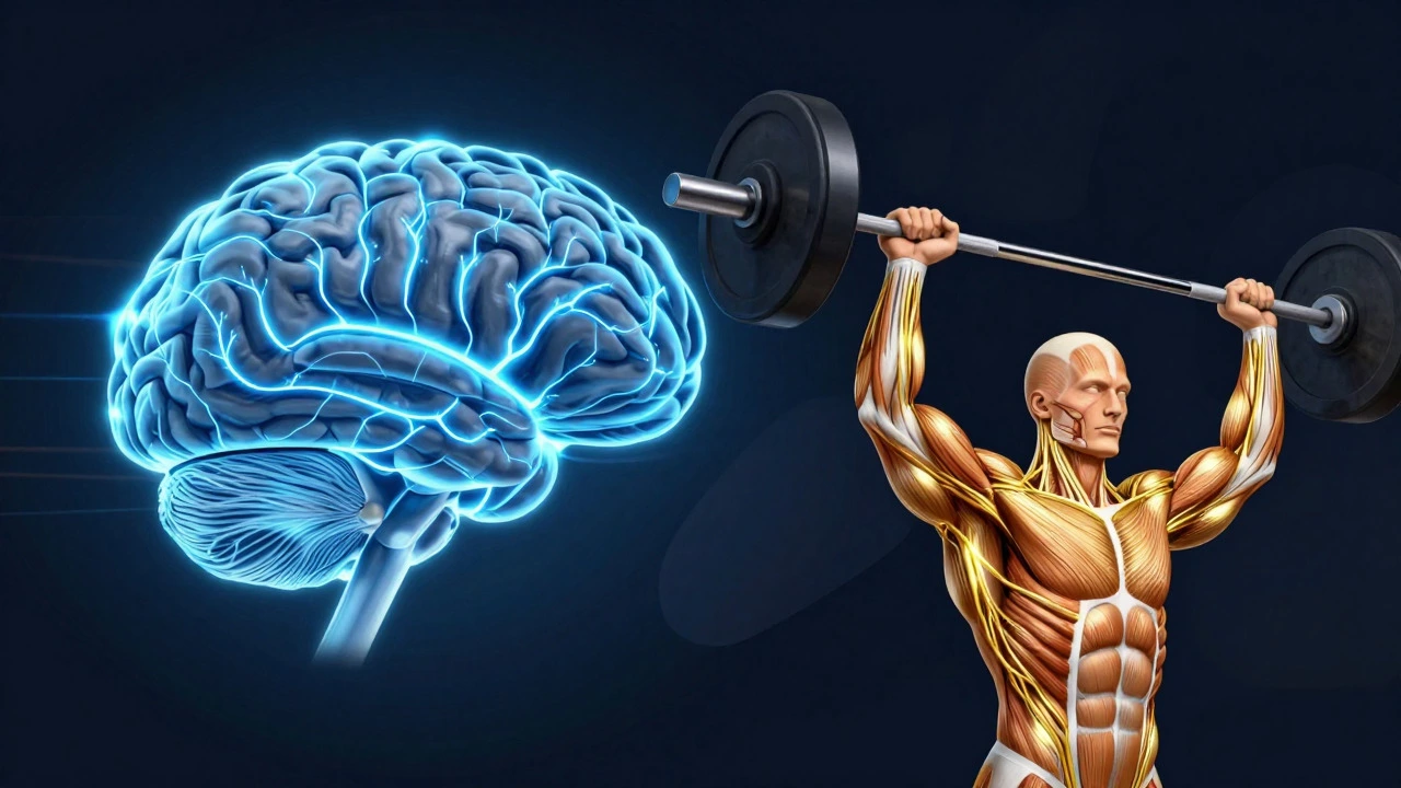 Illustration of brain signals controlling muscle lift