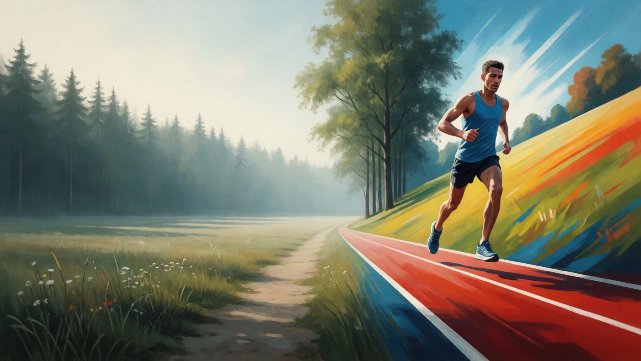 Split view contrasting calm easy running trails with intense hill sprints