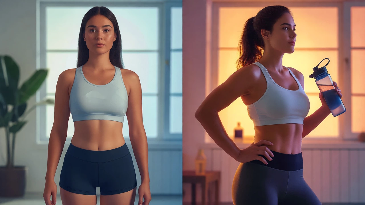 Visual comparison of body composition changes before and after training
