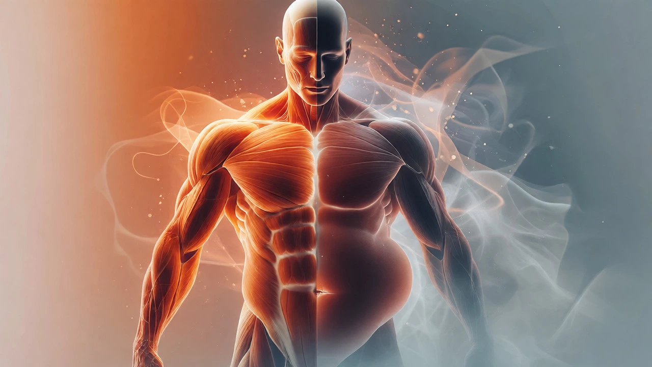 Conceptual art comparing muscle preservation with muscle loss from excessive cardio