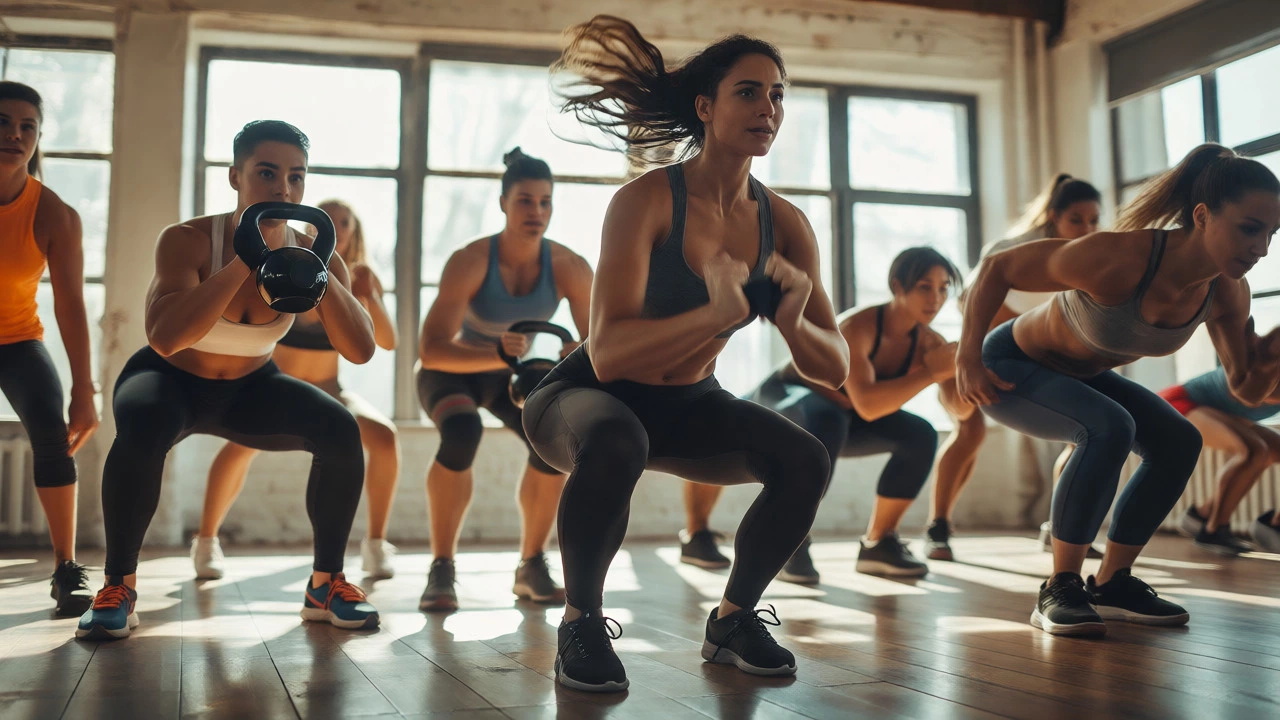 Group performing HIIT and weightlifting exercises to boost metabolism and preserve muscle