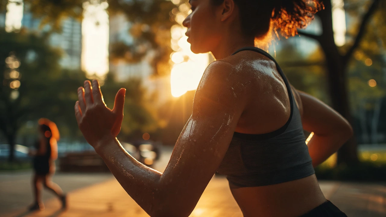 Runner sprinting outdoors during golden hour